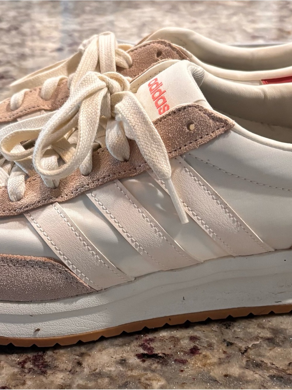 adidas Women's White and Blush Suede-Trim Sneakers